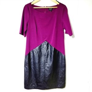 Laundry By Design Eggplant Purple  Faux Leather Sheath Dress 3/4 Sleeve Size 10